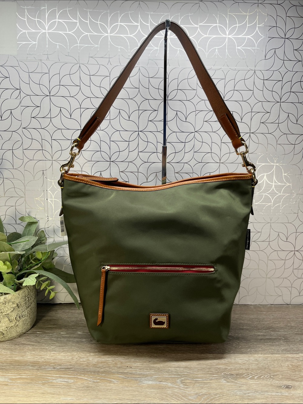 6224 Dooney & Bourke green Tote with Brown Leather Trim 268486224